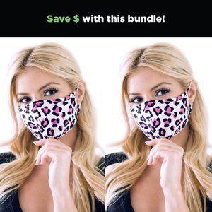 NEW Reusable Pink Leopard Face Mask for Women Set